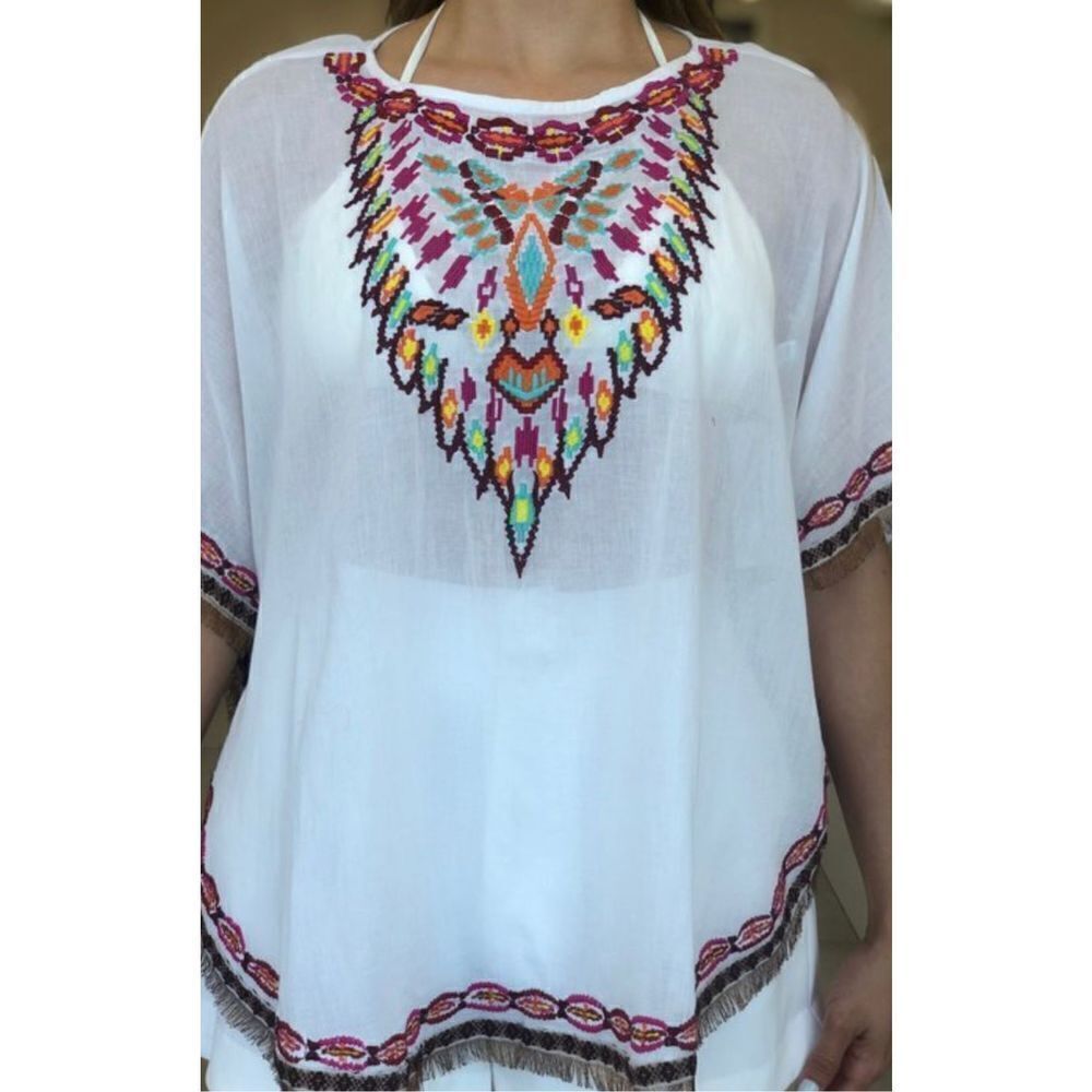 Ranees Gaura Embroidered Poncho Bohemian Top